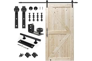 S&Z TOPHAND 42 in. x 80 in. Unfinished British Brace Knotty Barn Door with 8FT Sliding Door Hardware Kit/Solid Wood/Sliding Door/Double Surfaces/Simple Assembly is Required