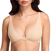 DOBREVA Women's Plunge Plus Size Unlined Bra Seamless Deep V Underwire Lounge Bras Comfortable