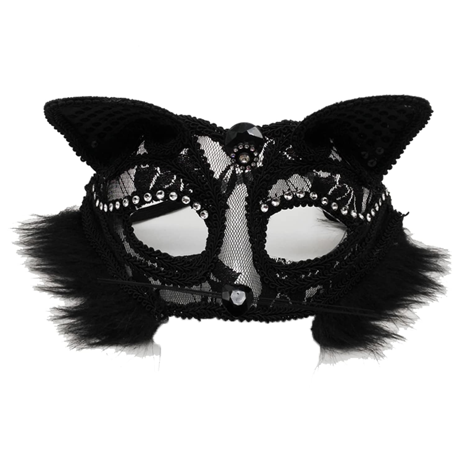 Furry Lace Fox Mask Half Face Cat Veil Fancy Dress Eye Mask Halloween Party Animal Mask Eyewear Makeup Props Cosplay Costume Accessory Cat Veil for Fancy Dress Up Party Animal Cosplay Night Club