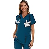 COZYFIT Scrub Tops for Woman - Soft Stretch, V-Neck Top Scrubs with 3 Pockets, Easy Care for Women