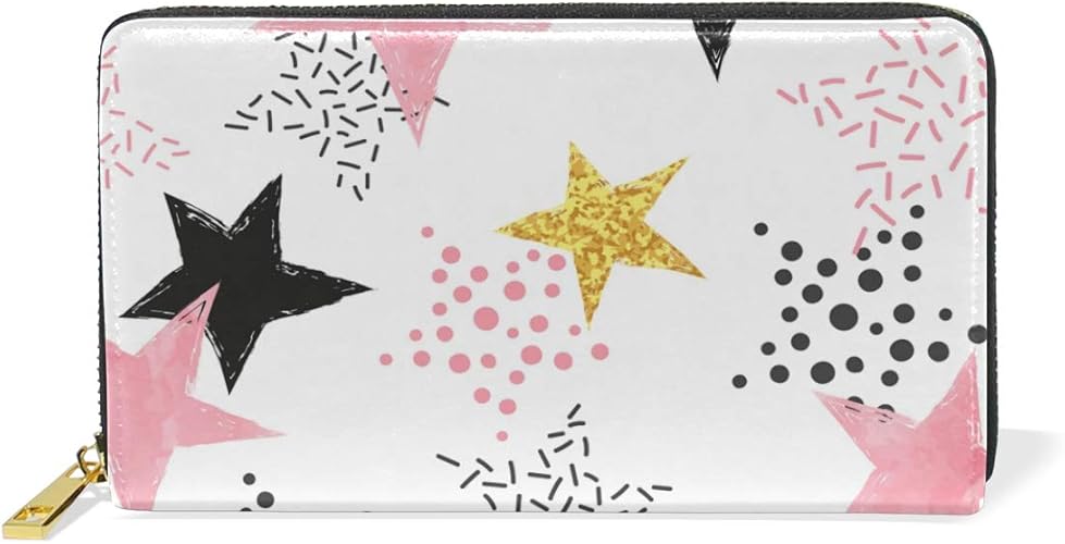 Amazon Akiraki 長財布 レディース 大容量 おしゃれ かわいい 財布 本革 星 星柄 白 ホワイト 可愛い ウォレット ファスナー メンズ 女性 男女兼用 カード収納 小銭入れ プレゼント 財布