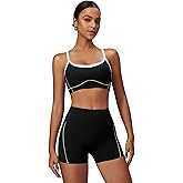 ABOCIW Workout Sets for Women 2 Piece Contrast Trim Sports Bra High Wasit Biker Shorts Gym Set
