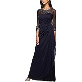 Alex Evenings Womens Long A-line Mother of The Bride Dress with Illusion Neck and Sleeves (Petite and Regular Sizes)