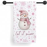 MNKVITMEAK Pink Winter Snowman Kitchen Towels, Christmas Snowflake Dish Tea Towels, Preppy Pink Christmas Snowman Snowflake Decorative Hand Towel for Kitchen Bathroom, 16x24 Inch Snow