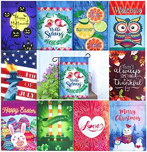 10 DOUBLE SIDED Seasonal Holiday Garden Flags Set 12” x 18”