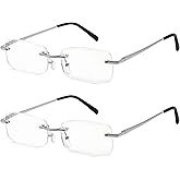 DBEFTLI Rimless Reading Glasses - Blue Light Blocking Frameless Readers with Spring Hinge for Women Men 2 Pairs 1.25