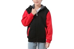 WENTTUO Fleece Hoodie for Boys Fleece Jacket Zip Up Sherpa Lined Teenager Hooded Sweatshirts with Pocket