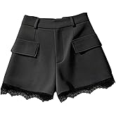 GORGLITTER Women's Lace Dressy Shorts High Waisted Business Casual Wide Leg Dress Shorts