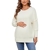 Liu & Qu Women's Maternity Oversized Sweaters T-Shirts Fall Crewneck Batwing Long Sleeve Pullover Pregnancy Tops