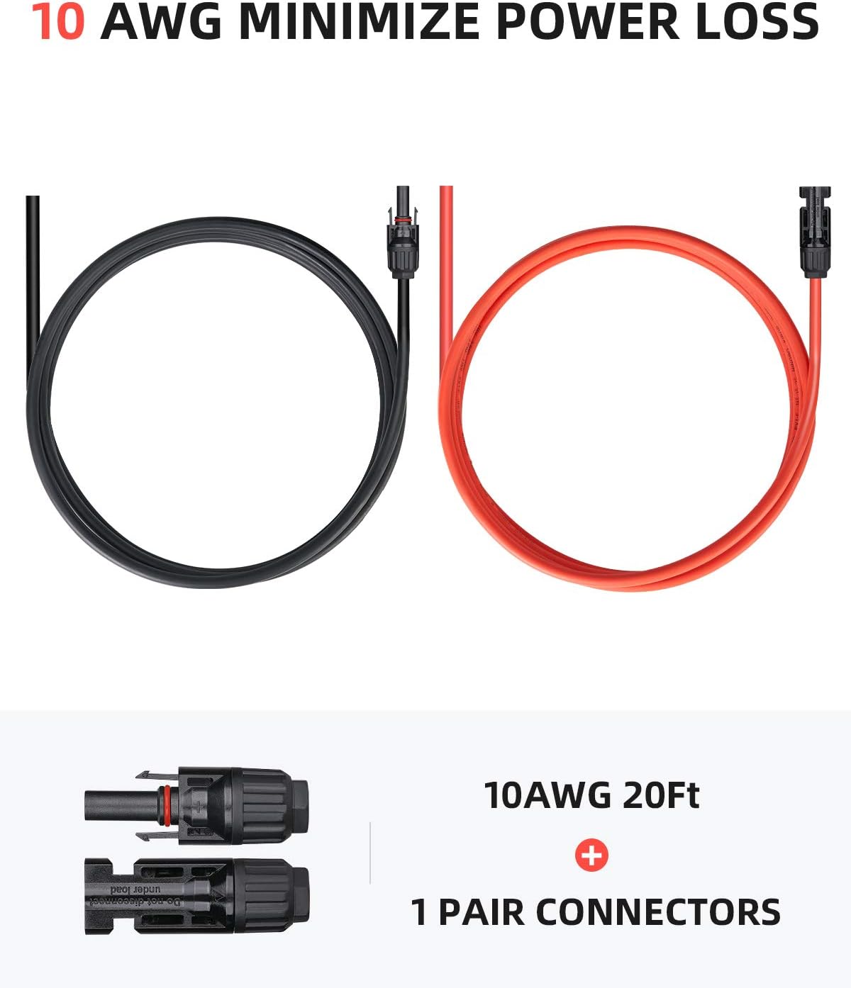 BougeRV 20 Feet 10AWG Solar Extension Cable with Female and Male Connector with Extra Free Pair of Connectors Solar Panel Adaptor Kit Tool (20FT Red + 20FT Black): Garden & Outdoor