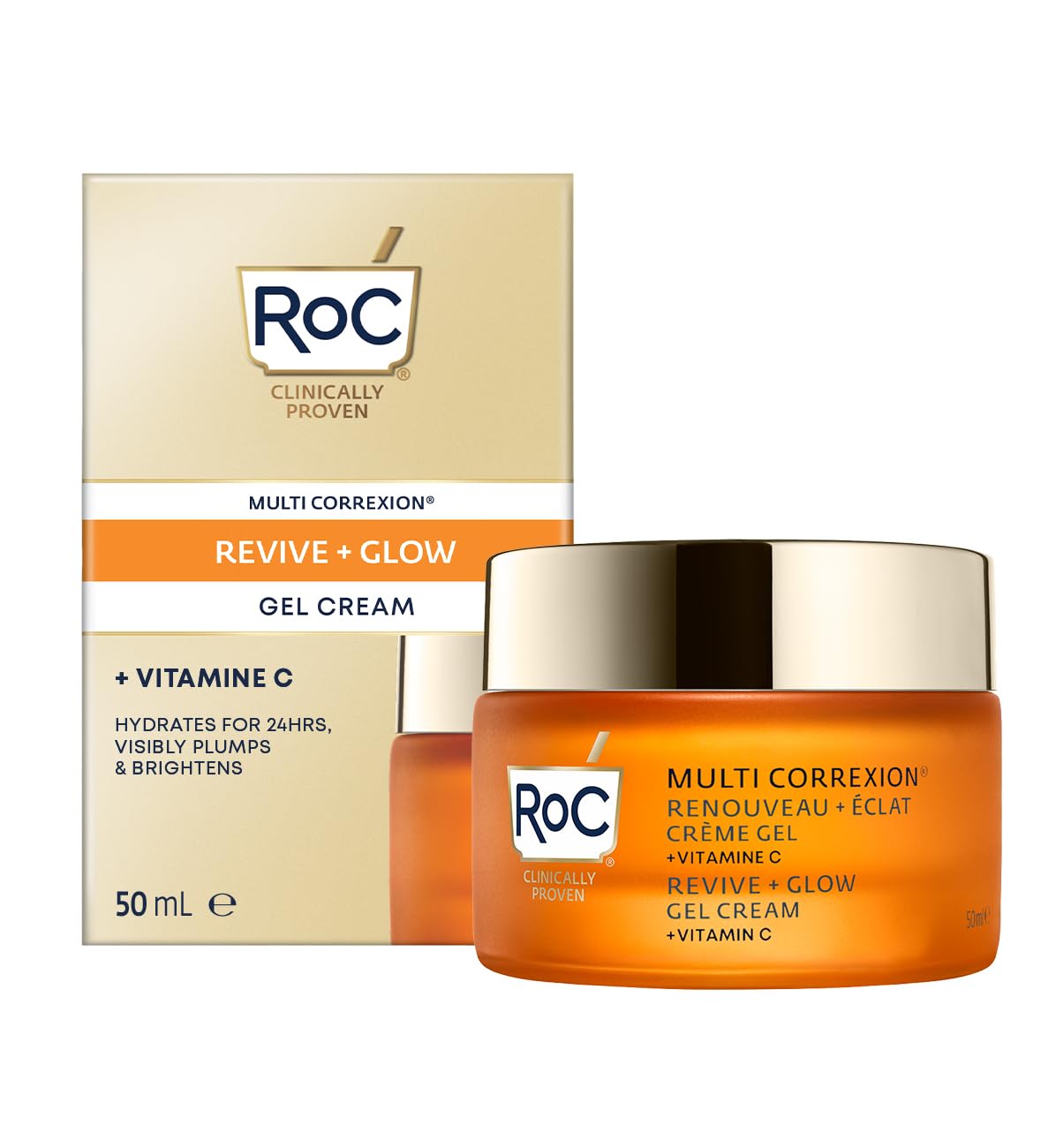 RoC Multi Correxion Revive + Glow Gel Cream | Brightening Face Moisturiser with Vitamin C | 50 ml