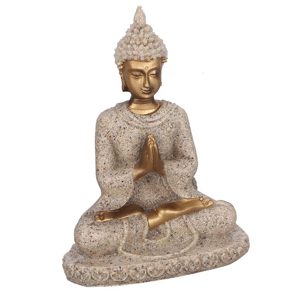 BORDSTRACT Buddha Statue, Meditating Seated Buddha Sculpture, 3.1 Inch Thai Sitting Buddha Statue Carving Figurine Craft for Home, Office, Desk, Decoration, Ornament, Gift(A Golden)