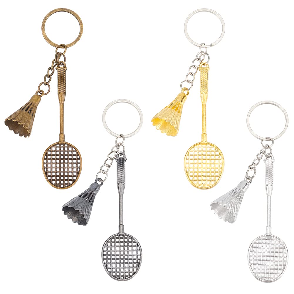 UNICRAFTALE 4Pcs 4 Colors Badminton Keychain Zinc Alloy Badminton Keyring Lightweight Metal Badminton Racket Keychain 27.5mm Mini Badminton Key Chain for Friends Families
