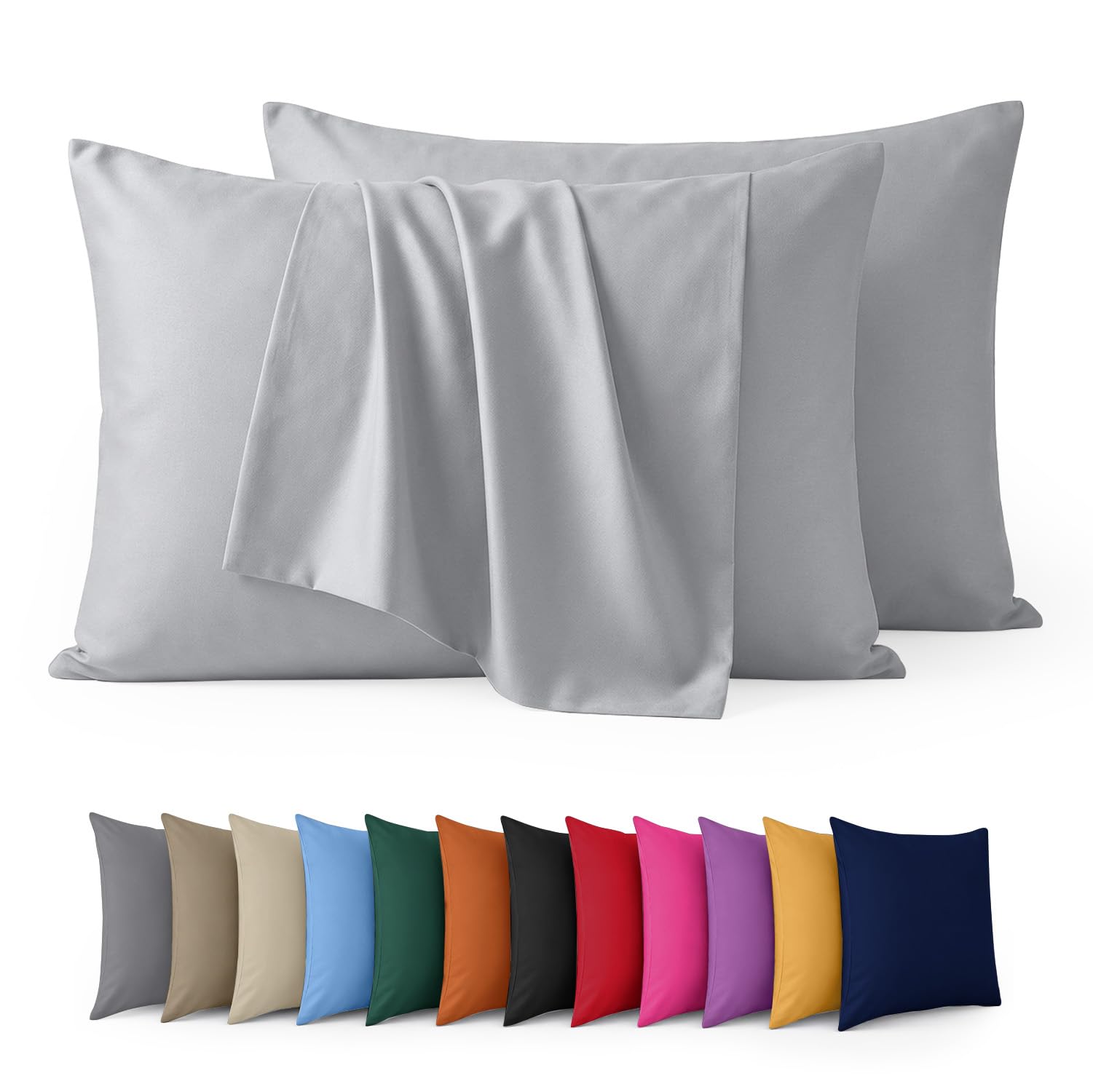 Aspire Homeware Pillow Cases 2 Pack – 100% Brushed Microfiber Silver Pillowcases Super Soft Envelope Closure Pillow Cover (50x75cm) — image 1