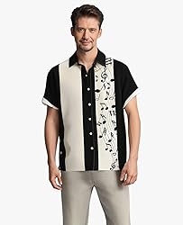 Gwnnb Music Bowling Shirts for Men Music Note Print