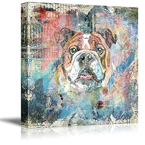 Square Dog Series Canvas Wall Art - Colorful Painting of a Dog with Grunge Background - Giclee Print Gallery Wrap Modern Home Art Ready to Hang - 12x12 inches