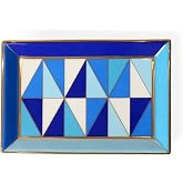 Jonathan Adler Sorrento Rectangle Tray, Blue &amp; Gold Porcelain | High-fired porcelain rectangle tray in brilliant blue with pure gold accents; a versatile vanity tray for easy gifting.