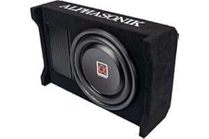 Alphasonik AS100A 10" 1200 Watts with a Built-in Amplifier Down-Firing Shallow Mount Enclosed for Tight Spaces in Cars and Trucks, Slim Thin Loaded Subwoofer Air Tight Sealed Bass Enclosure