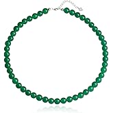Kakikaki Natural Agate Choker Necklace Sterling Silver Round Beads Strand Necklace for Women