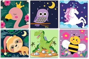 CEUHROG 6 Pack DIY Paint by Numbers for Kids - Paint by Number for Children Beginner Easy Acrylic Watercolor Number Painting Canvas Arts for Kids, Oil Paintin