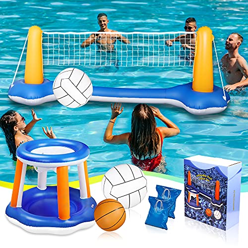Pool Volleyball Set, Inflatable Volleyball and Basketball Net for Pool