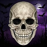 GTETKDE Creepy Halloween Full Head Skull Mask with Movable Jaw, Halloween Scary Latex Skull Helmet for Cosplay Party Props