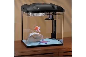 TARARIUM Betta Fish Tank, 4 Gallon Glass Aquarium Starter Kits with Filter and Plant Light Self Cleaning for Shrimp Goldfish Desktop Office Home Room Decor(Black)