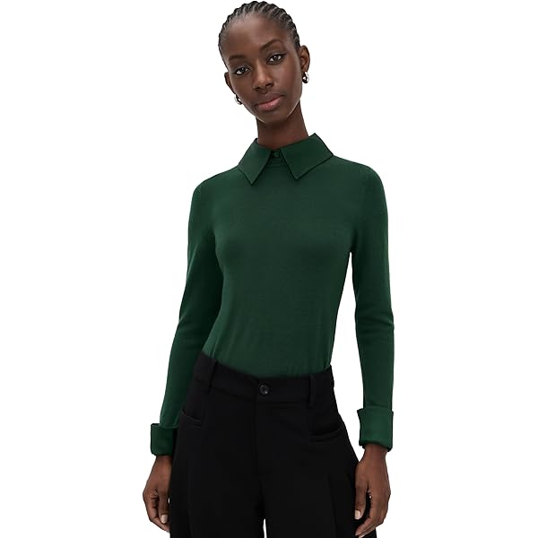 alice + olivia Women's Porla Collared Sweater, Medium Heather Grey