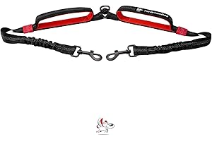 PET DREAMLAND Exquisite Double Leash for Two Dogs - 2 Dog Leash Coupler - Double Dog Leash for Large Dogs - Two Dog Leash No Tangle Splitter - Dual Dog Leash Attachment (Coupler Only, Large, Black & Red)