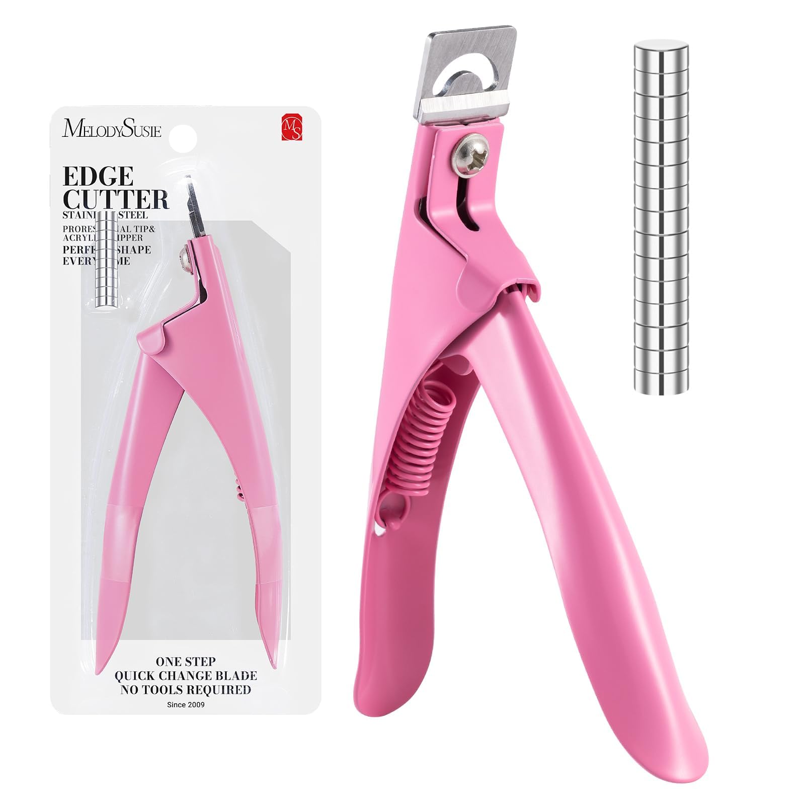 MelodySusie Nail Clippers Tip Cutters for Acrylic False Fake Gel Artificial Nails Rustproof Sharp Professional Manicure Pedicure Trimmer Nail Care Tools (Pink, Small)