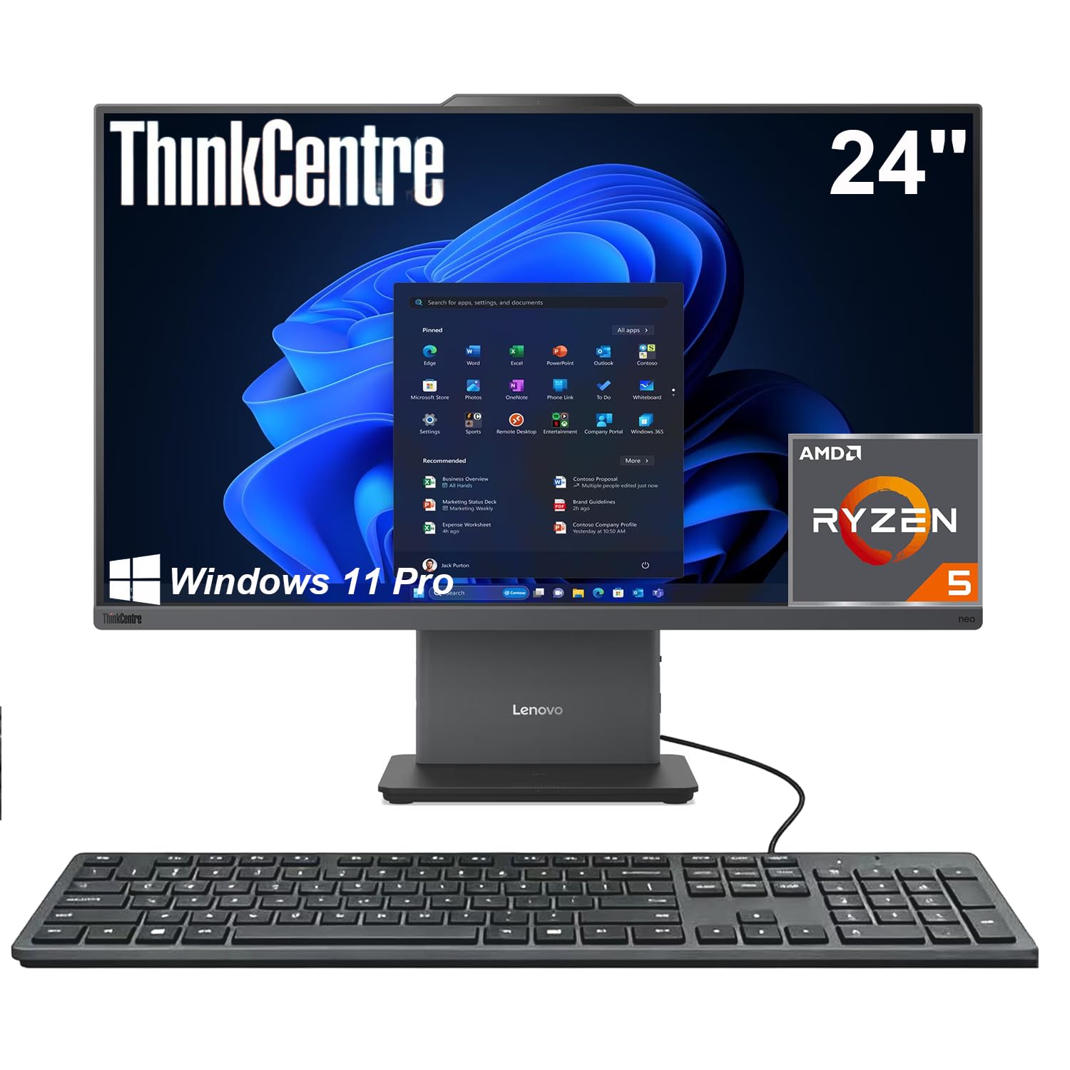 Lenovo 24" ThinkCentre All-in-One Desktop Computer • 6-core AMD Ryzen 5 Processor • 16GB DDR5 • 512GB SSD • Wi-Fi 6 • HDMI in&Out • Wired KB&Mouse • Windows 11 Pro