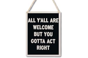 Ryeolo Howdy Welcome Sign Wooden Hanging Sign,All Y All Are Welcome But You Gotta Act Right Western Hanging Wall Art Decor For Front Door Porch Bedroom Decor House Decoration, 10.2x7.8 Inches