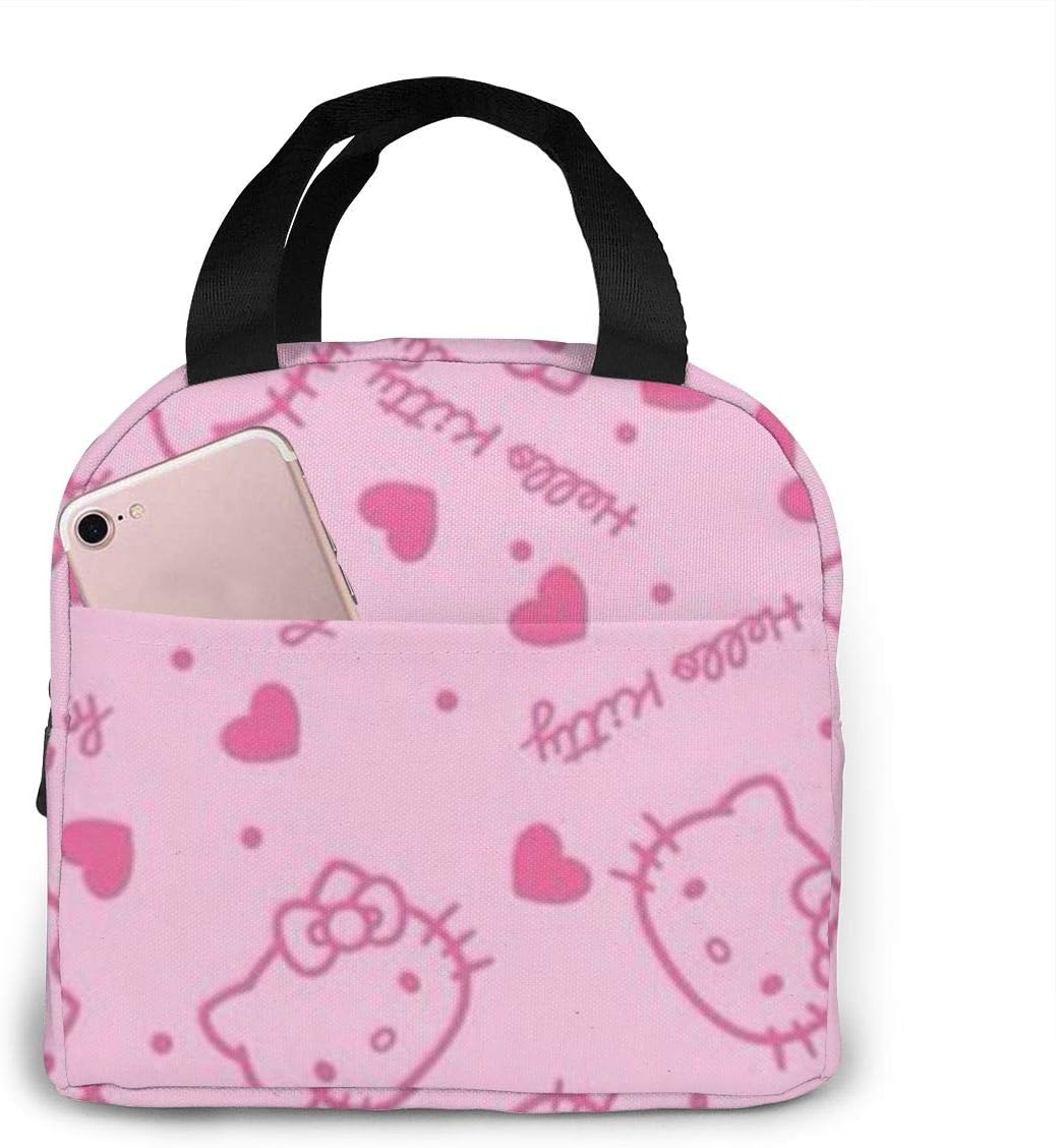 Pink Hello Kitty Portable Insulated Lunch Bag Waterproof Reusable Outdoor Picnic School Office Work Lunch Box Tote