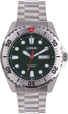 Orologio automatico analogico da uomo con bracciale in acciaio inossidabile, Argento/Verde - RL475BX9