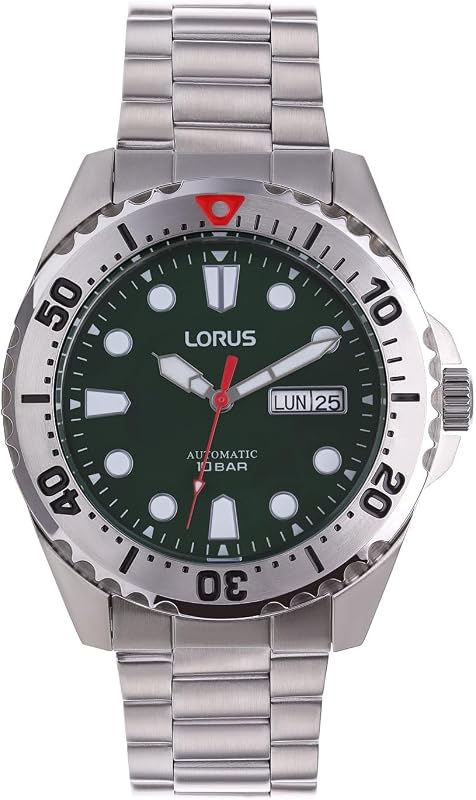 Orologio automatico analogico da uomo con bracciale in acciaio inossidabile, Argento/Verde - RL475BX9