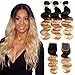 10A Ombre Brazilian Virgin Hair Body Wave Human Hair Bundles Ombre Brazilian Human Hair 100% Unprocessed Virgin Remy Hair Bundles 2 Tone Black to Blonde Human Hair Weave (16/18/20+14 Inch, T1B/27)