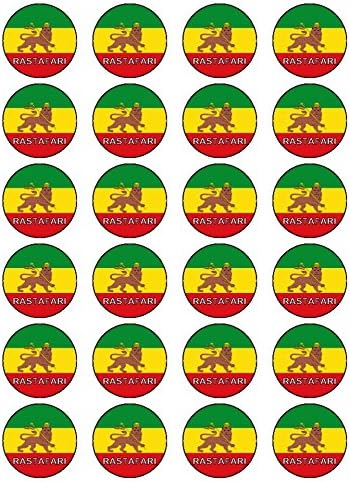 X24 1.5 Inch Rastafari Old Flag of Ethiopia Lion of Judah Birthday Cup Cake Toppers Decorations On Edible Rice Paper