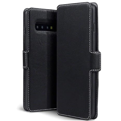 TERRAPIN, Kompatibel mit Samsung Galaxy S10 Hülle, Premium Leder Flip Handyhülle Samsung Galaxy S10 Tasche Schutzhülle - Schw