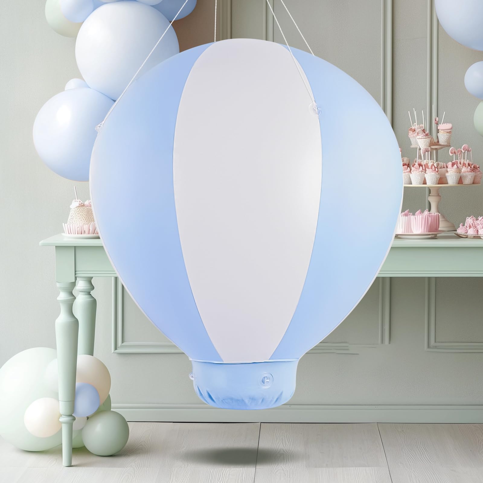 Photo 1 of Toggloo 5FT Inflatable Hot Air Balloon Decorations, Hanging Hot Air Balloon for Boys Baby Birthday Party Wedding Exhibitions, Air Pump Inclued, Blue
