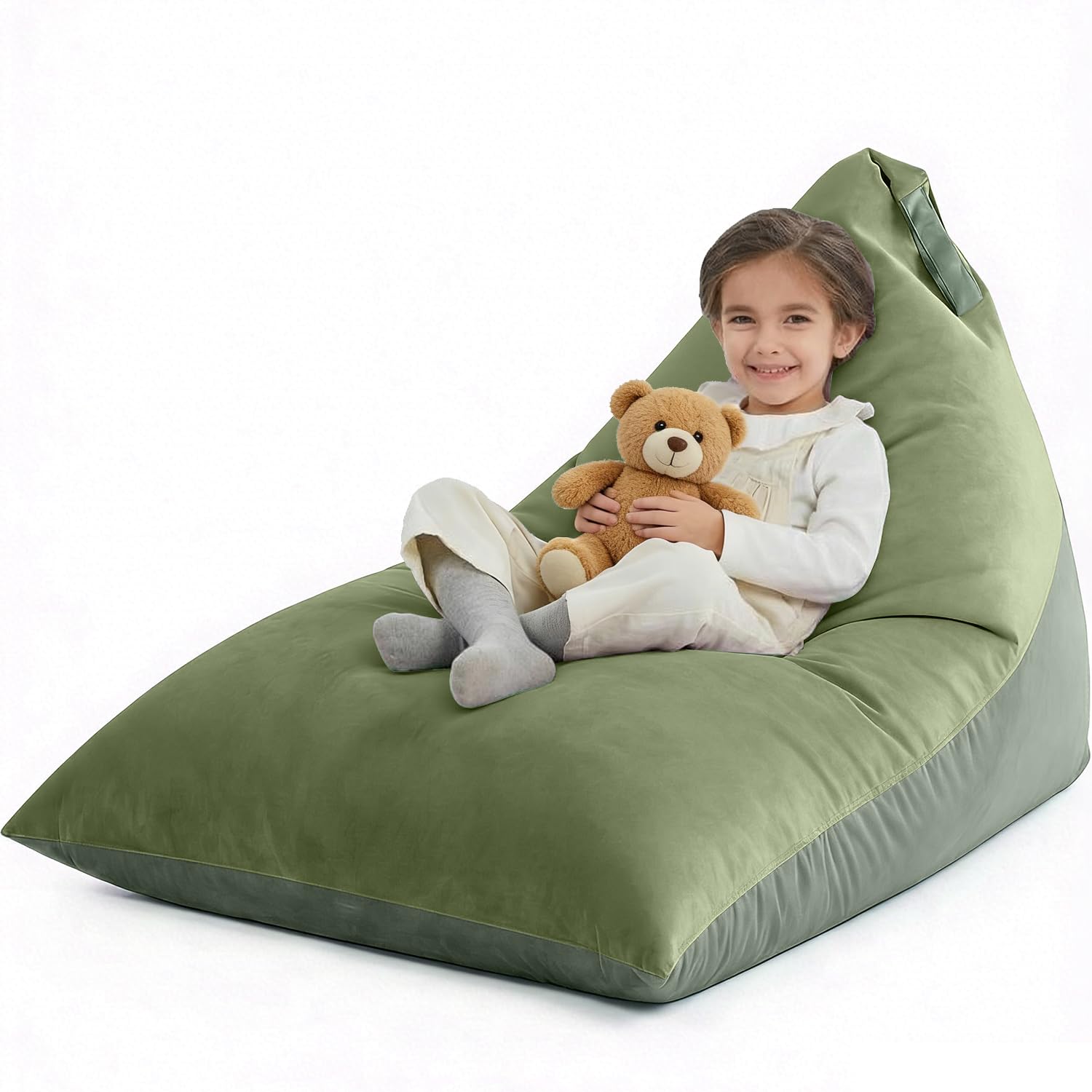 Nobildonna 4ft Bean Bag Chair Cover (No Filler) for Adults, 400L Extra Large Triangular Beanbag Chair Cover, Washable Beanbag Without Filling Ultra Soft Lazy Sofa Premium Velvet Cover (Green)