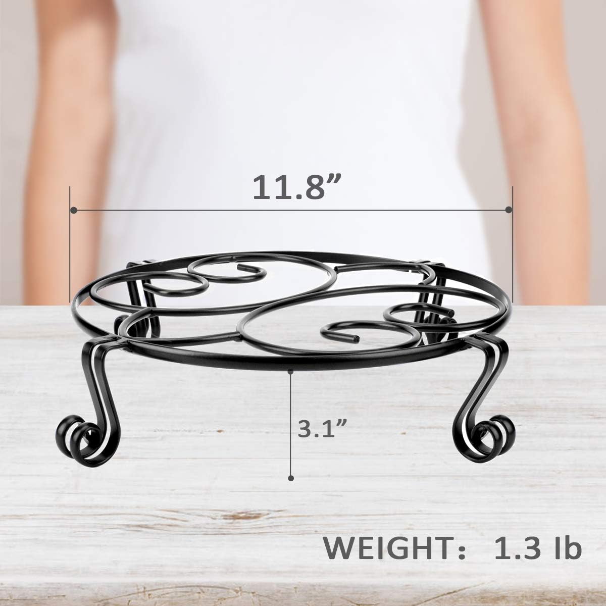 Yimobra Original Patented Plant Stand for Flower Pot Heavy Duty Potted Holder Indoor Outdoor Metal Rustproof Iron Garden Container Round Supports Rack for Planter, Black, 11.8Inches : Garden & Outdoor