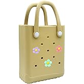 vaxvvik Mini Rubber Beach Tote Bag, 6.5''x8.0''x3.1''(L/H/W), Waterproof Beach Bag with Random Charms