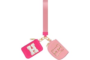 ARIKJ Initial Wristlet Wallets for Women,Monogrammed Wristlet Dual Pouch Wristlet Portable Coin Purse,Mini Detachable Card Purse(H, Rose+Pink)