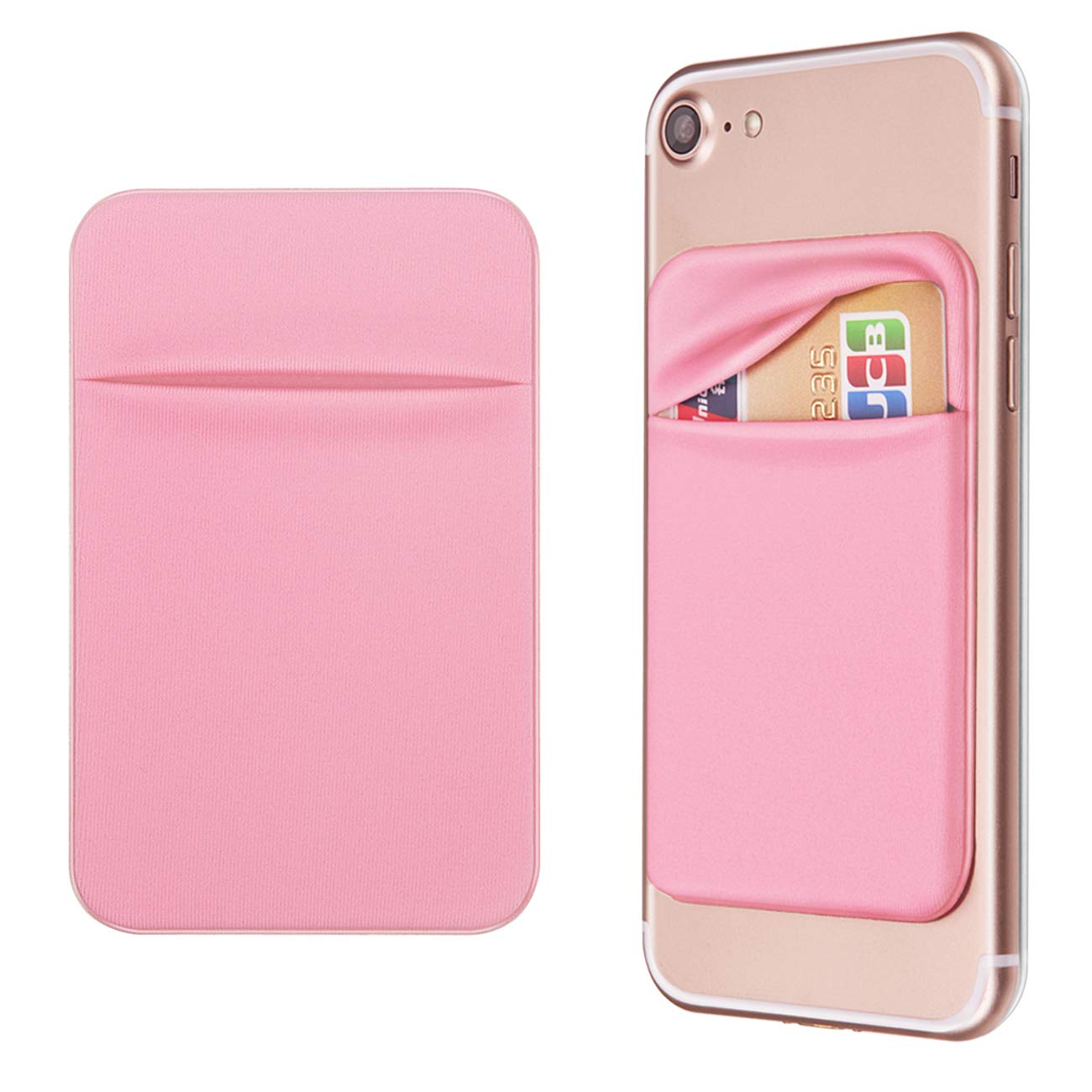 OBVIS Cell Phone Pocket Self Adhesive Card Holder Stick On Wallet Sleeve with Adhesive ID Credit Card ATM Card Holder for iPhone Android 2 PACK PINK