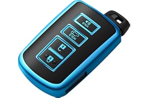 Tukellen for Toyota Key Fob Cover Soft TPU Full Protection Key Shell Key Case Compatible with Tacoma Highlander Avalon Camry Corolla 4Runner RAV4 Sequoia 4 Buttons Key Shell (Blue)