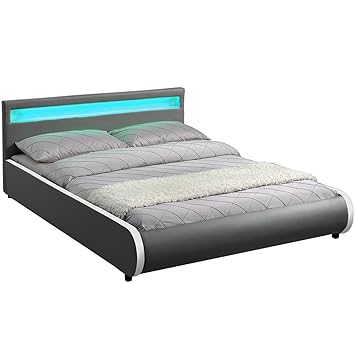 Juskys Polsterbett „Sevilla“ – 140 × 200 cm - dunkelgrau – Bettgestell mit Lattenrost, LED-Beleuchtung & Kunstleder | ArtLife