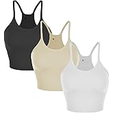 Nicytore 3-Pack Women’s Seamless Crop Top Ribbed Camisole No Padding Racerback Tank Tops