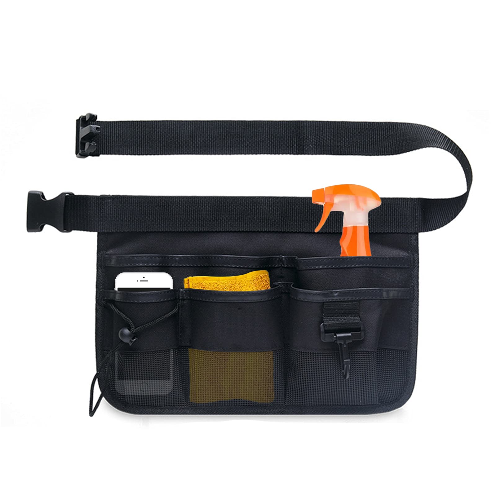 Cdemiy Gardening Tools Belt, Portable Waist Bag, Oxford Waterproof Professional Tools Belt with Adjustable Utility Pouch, for Home, Garden, RV, Cleaning (Black)