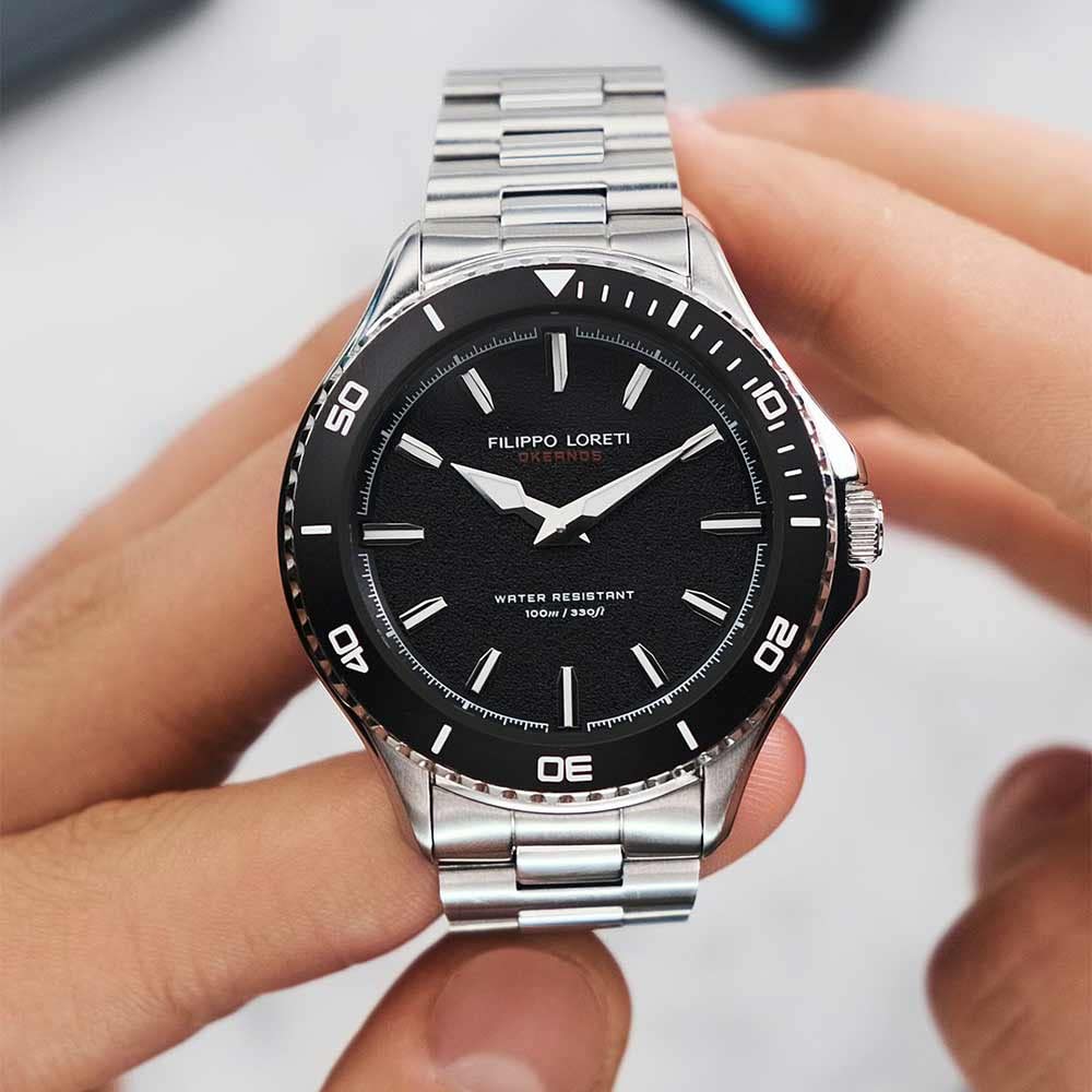 Filippo LORETI Okeanos Men’s Dive Watch, Italian Design Men’s Wrist Watch, Stainless Steel 42mm 100M Water Resistant, Sapphire Glass Watch for Men, Miyota Movement, Black Dial