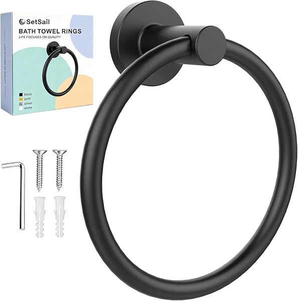SetSail Towel Holder for Bathroom Wall Matte Black Towel Ring Stainless Steel Hand Towel Holder Heavy Duty Towel Hanger for B
